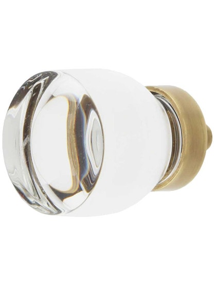 Juneau Crystal Glass Cabinet Knob - 1 1/8 inch Diameter in Antique Brass.